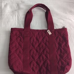 Victoria's Secret Red Tote Bag with Quilted Design and Sturdy Handles